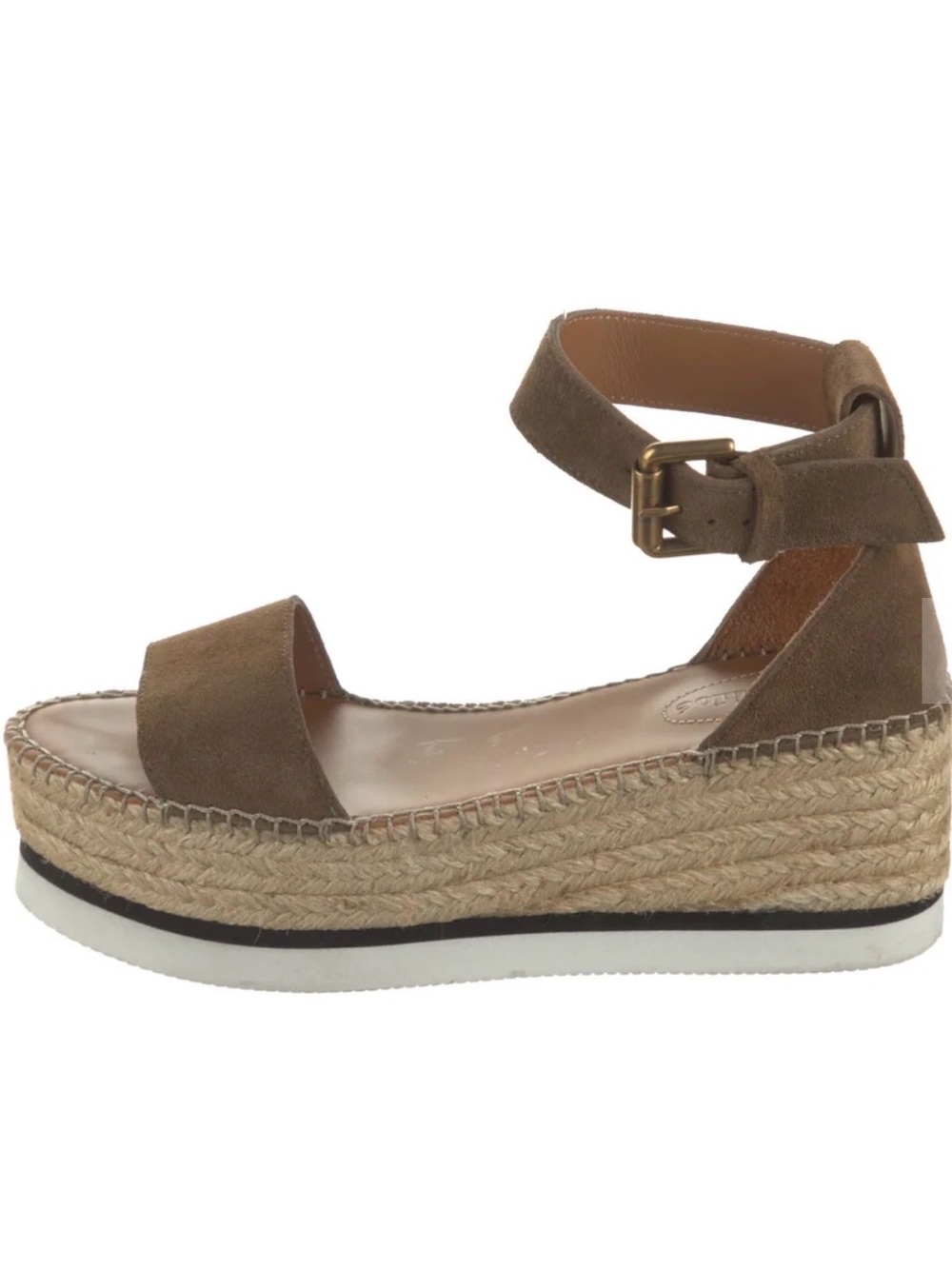 Stylish See By Chloe Glyn Espadrille Platform Sandal Olive Brown Suede Sz 11/41